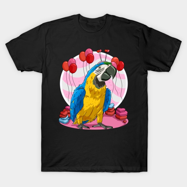 Blue and Yellow Macaw Valentines Day Parrot Bird T-Shirt by Noseking